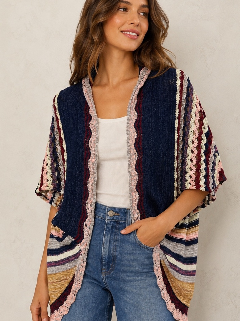 Moth Anthropologie Open Front Cardigan XS Striped Boho Cotton Sweater